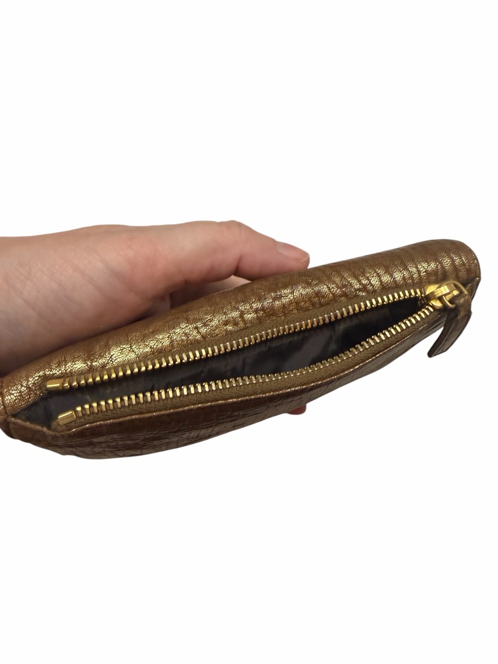 Miu Miu Metallic Distressed Lambskin Gold Brown Compact Flap Wallet - Picture 5 of 13